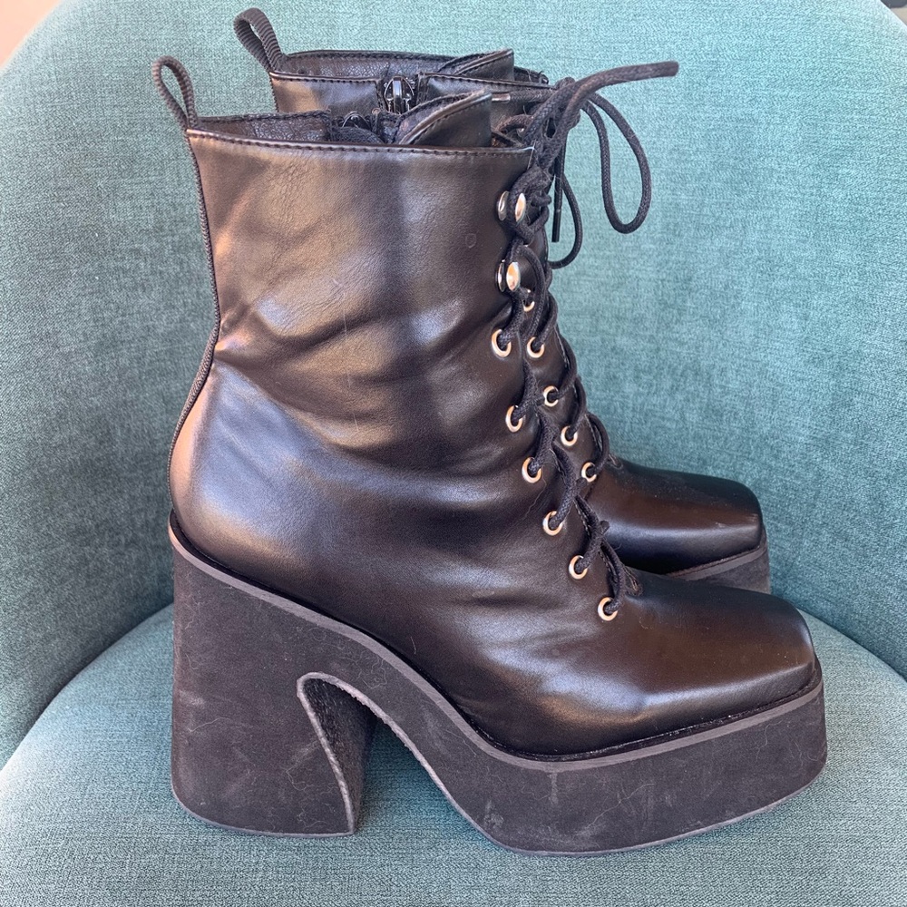 Black Platform Lace-Up Boots